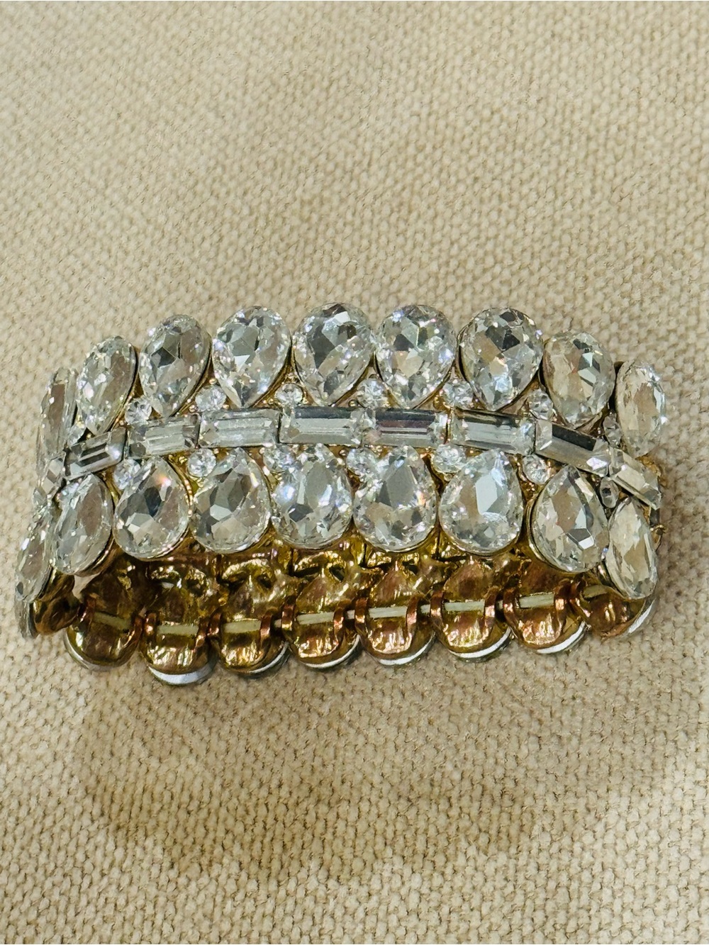 Gold-Tone Stretch Bracelet with Clear Crystal Accents - Picture 7 of 7